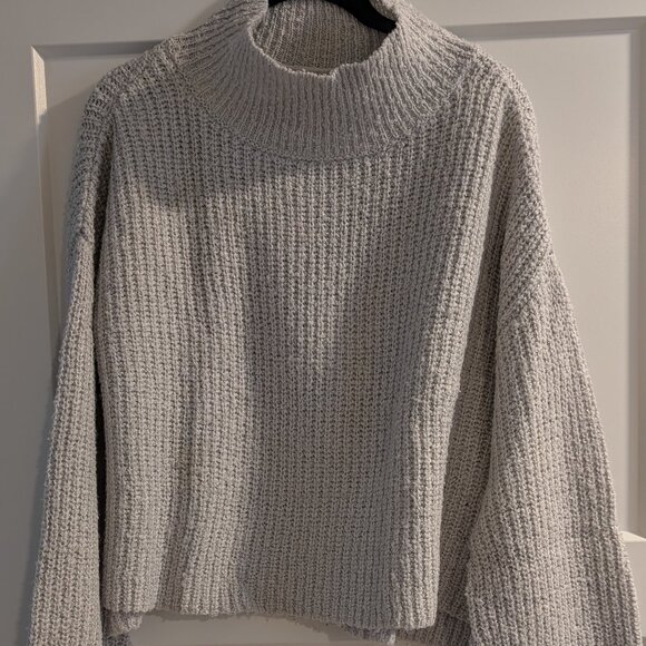 Grey Cropped Bell Sleeve Turtle Neck Sweater - Picture 1 of 5